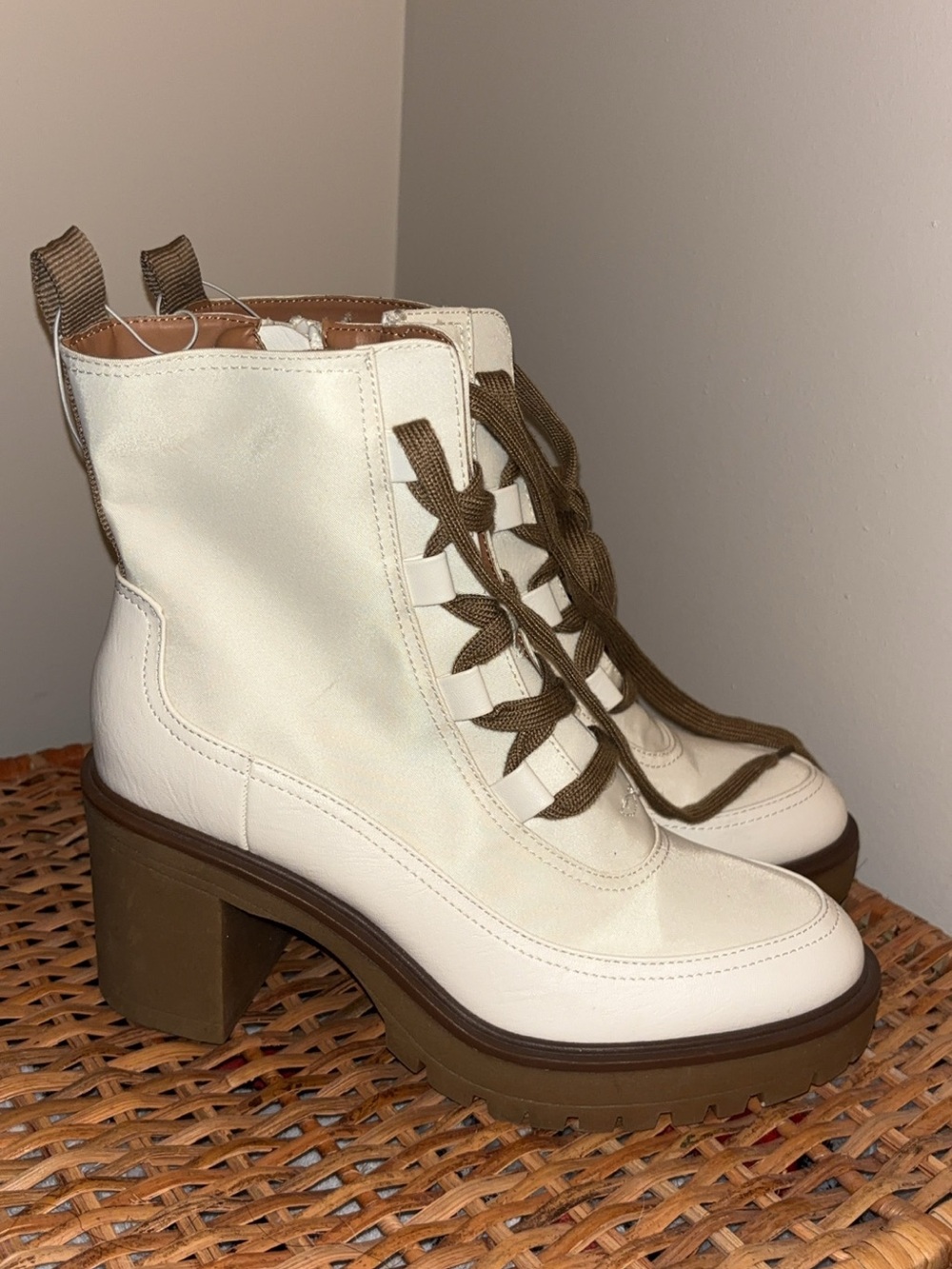 Target Cream Lace-Up Heeled Boots with Brown Sole
